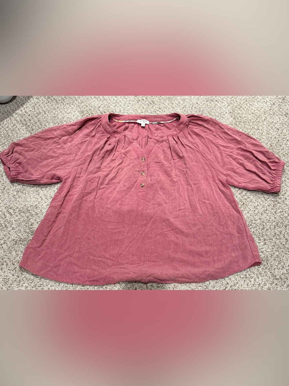 Umgee Mauve Pink Henley Pleat-Front Tunic Top